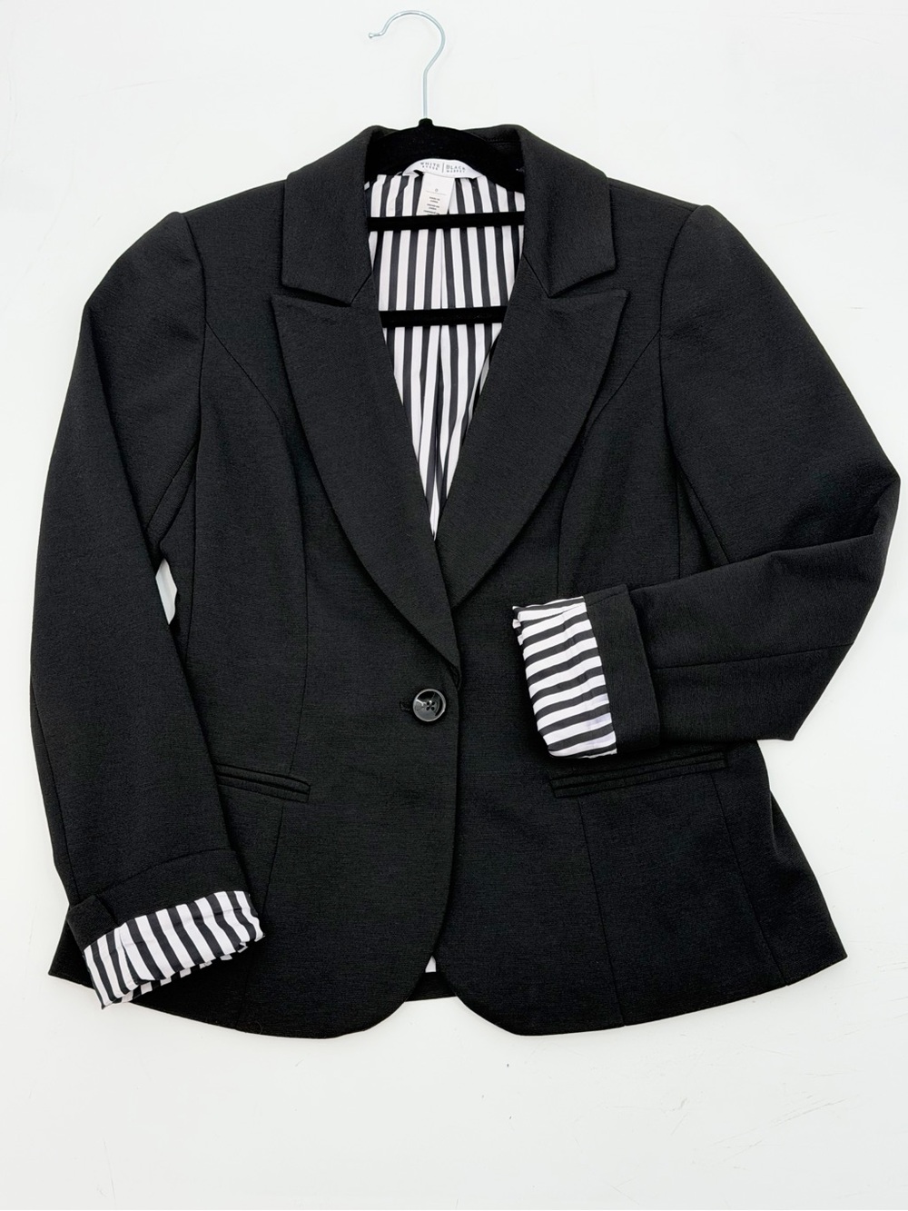 White House Black Market One Button Black Stretch Blazer Jacket Size 0